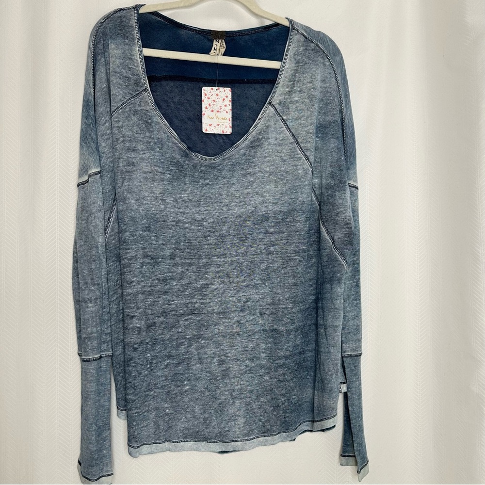 Free People semi sheer top long sleeve size medium blue